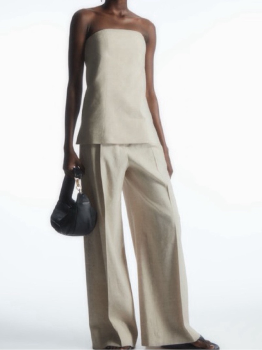 COS Strapless Top + Wide-Leg Pant in Light Beige (matching 2-piece linen set)